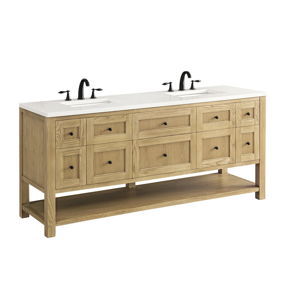 72" Double Vanity, Light Natural Oak w/ 3 CM White Zeus Top. Picture 11