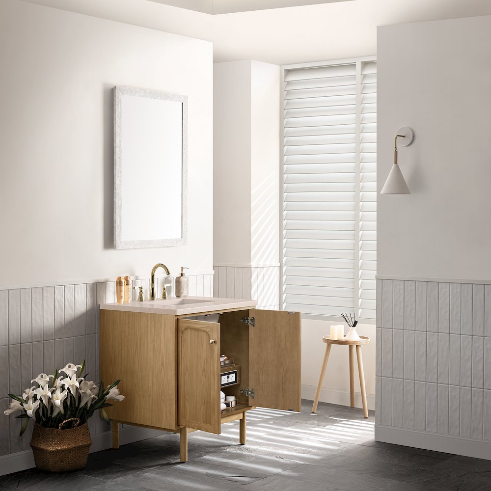 30" Single Vanity, Light Natural Oak w/ 3 CM Eternal Marfil Top. Picture 7