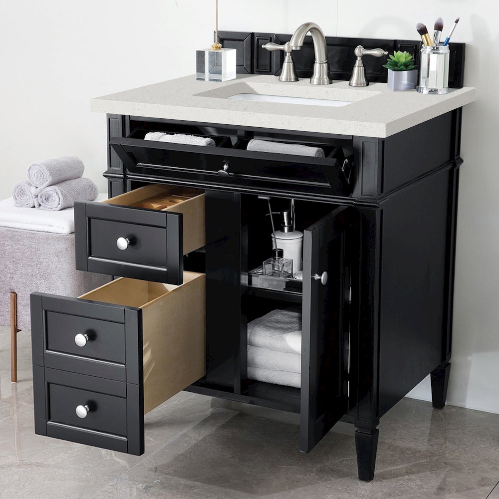 30" Single Vanity, Black Onyx, w/ 3 CM Lime Delight Quartz Top. Picture 4