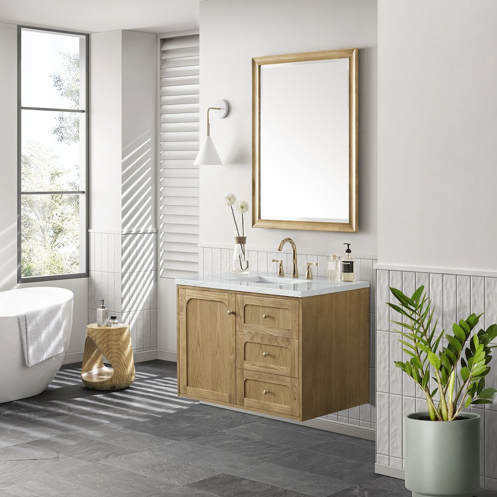 36" Single Vanity, Light Natural Oak w/ 3 CM Ethereal Noctis Top. Picture 5