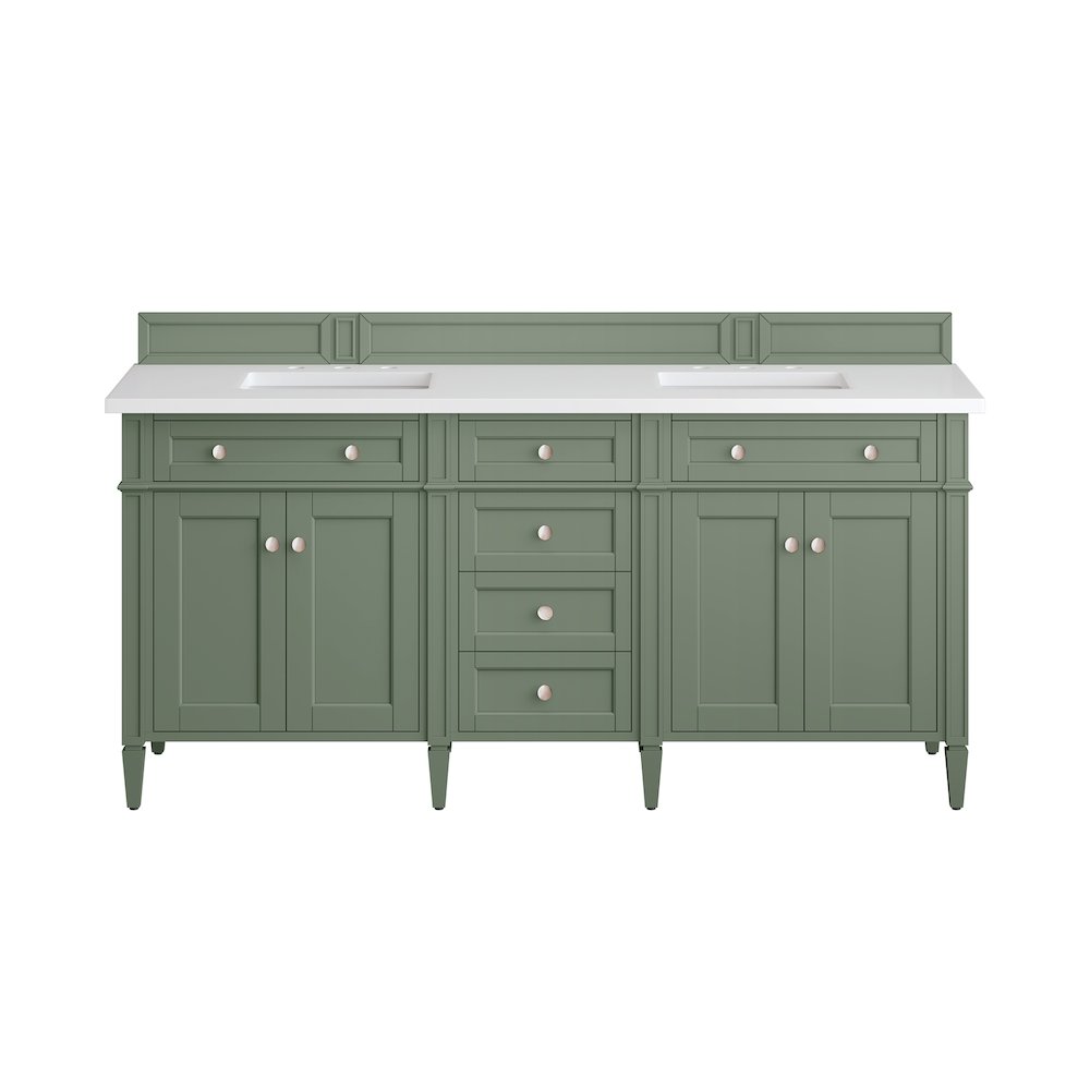 72" Double Vanity, Smokey Celadon w/ 3 CM White Zeus Top. Picture 2