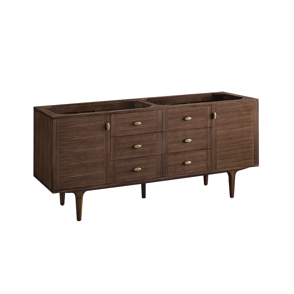 72" Double Vanity Cabinet, Mid-Century Walnut. Picture 1