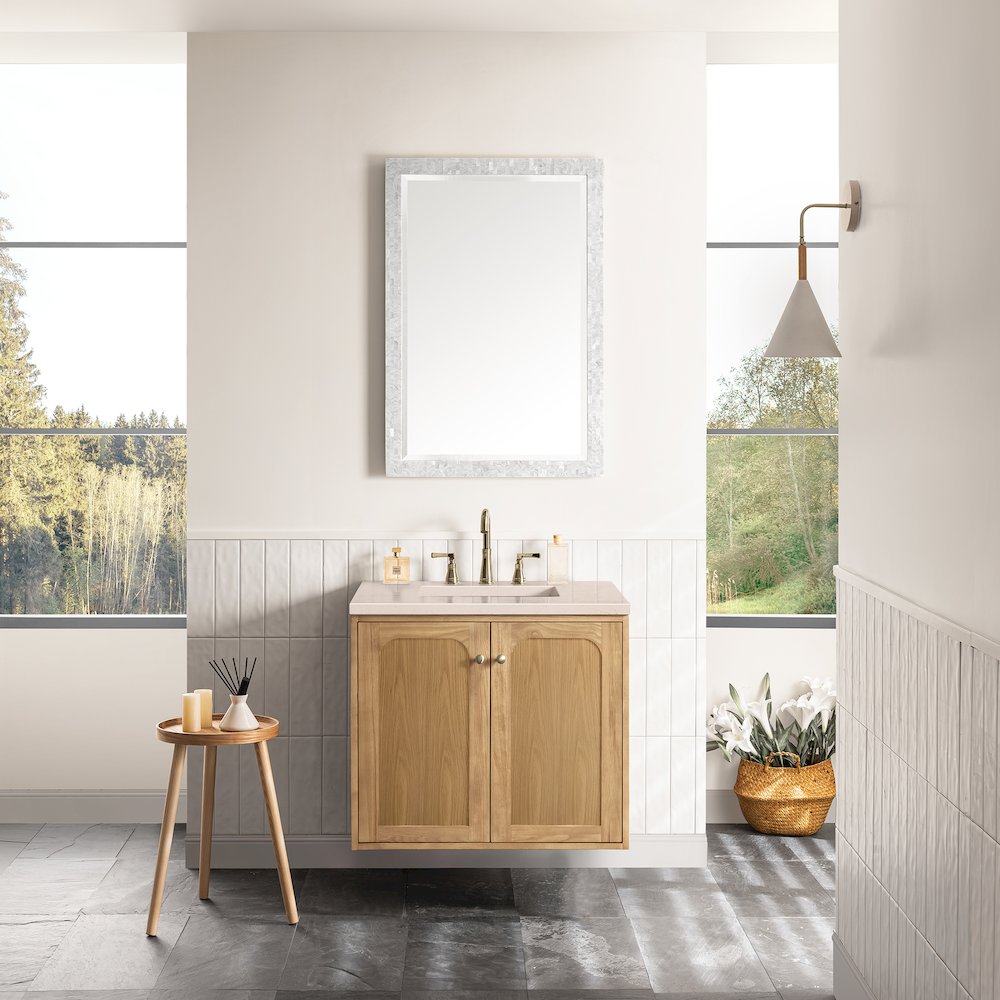 30" Single Vanity, Light Natural Oak w/ 3 CM Eternal Marfil Top. Picture 4