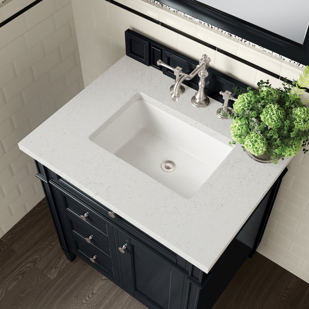 30" Single Vanity, Black Onyx, w/ 3 CM Lime Delight Quartz Top. Picture 5