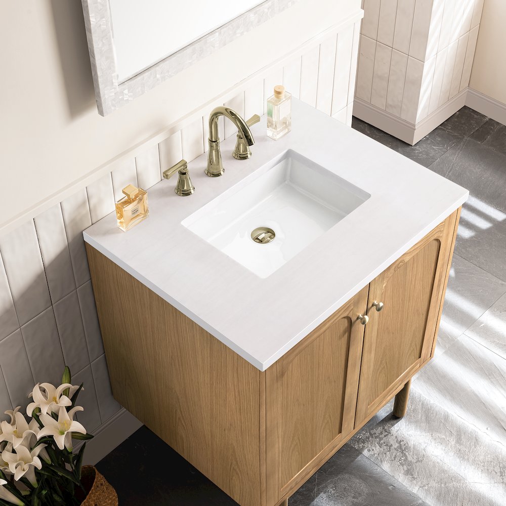 30" Single Vanity, Light Natural Oak w/ 3 CM White Zeus Top. Picture 14