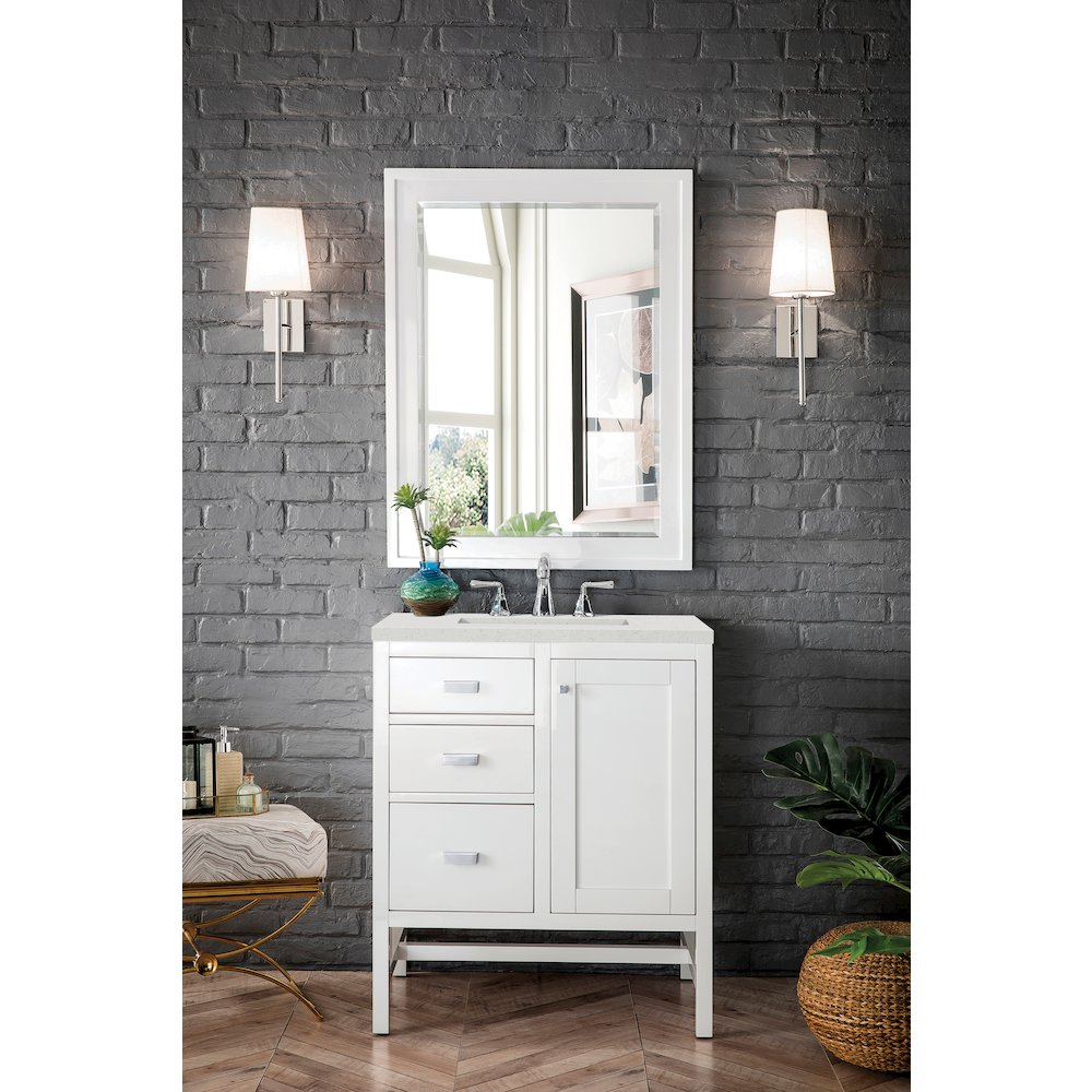 30" Single Vanity, Glossy White w/ 3 CM Lime Delight Quartz Top. Picture 2