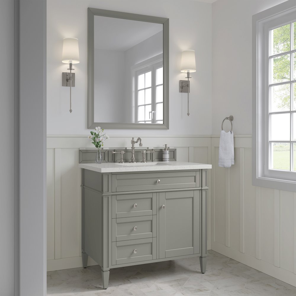 36" Single Vanity, Urban Gray w/ 3 CM Lime Delight Quartz Top. Picture 3