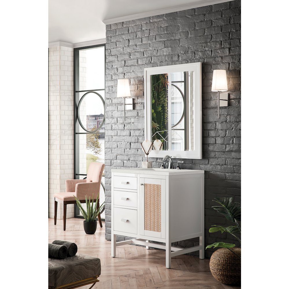 30" Single Vanity, Glossy White w/ 3 CM Lime Delight Quartz Top. Picture 3