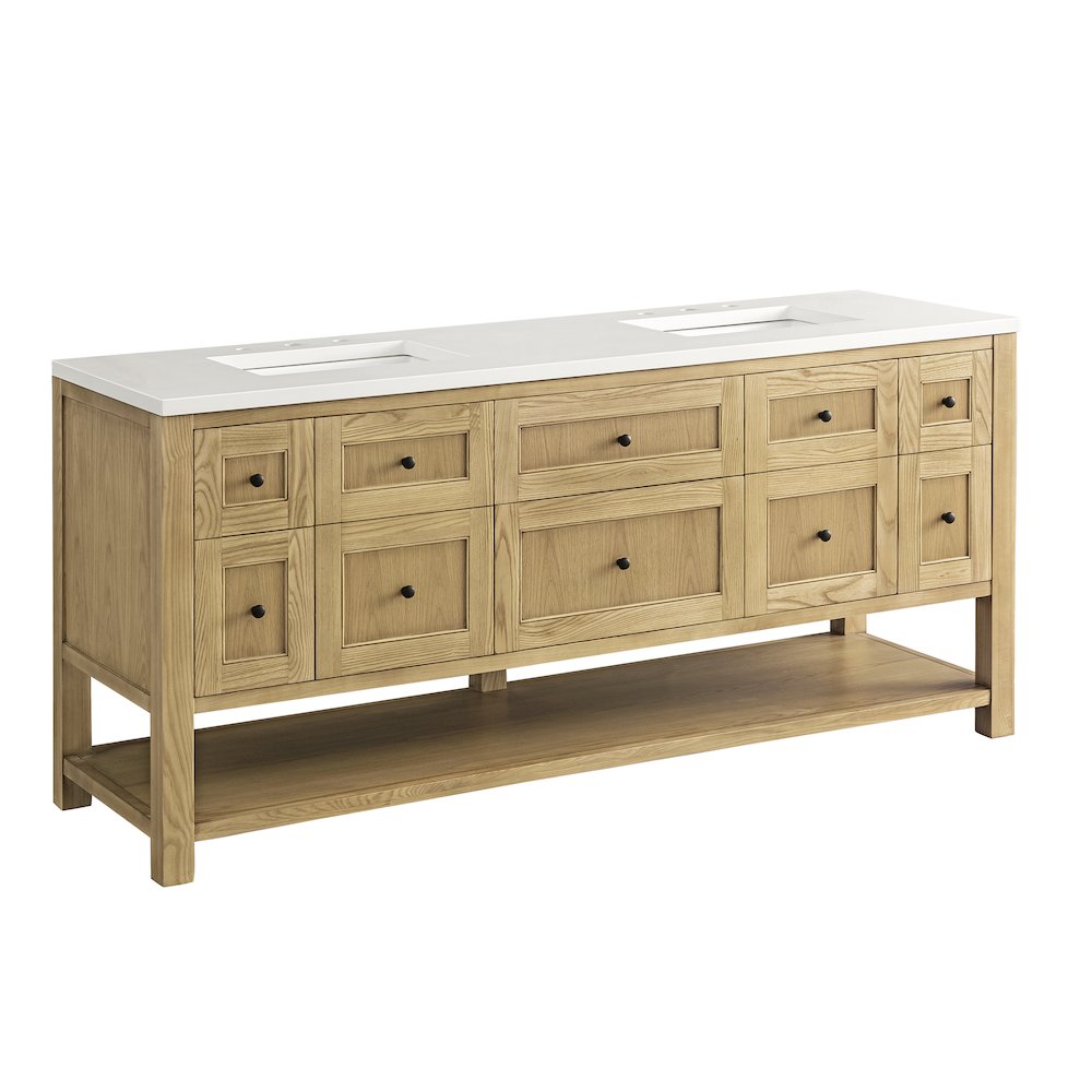 72" Double Vanity, Light Natural Oak w/ 3 CM White Zeus Top. Picture 10