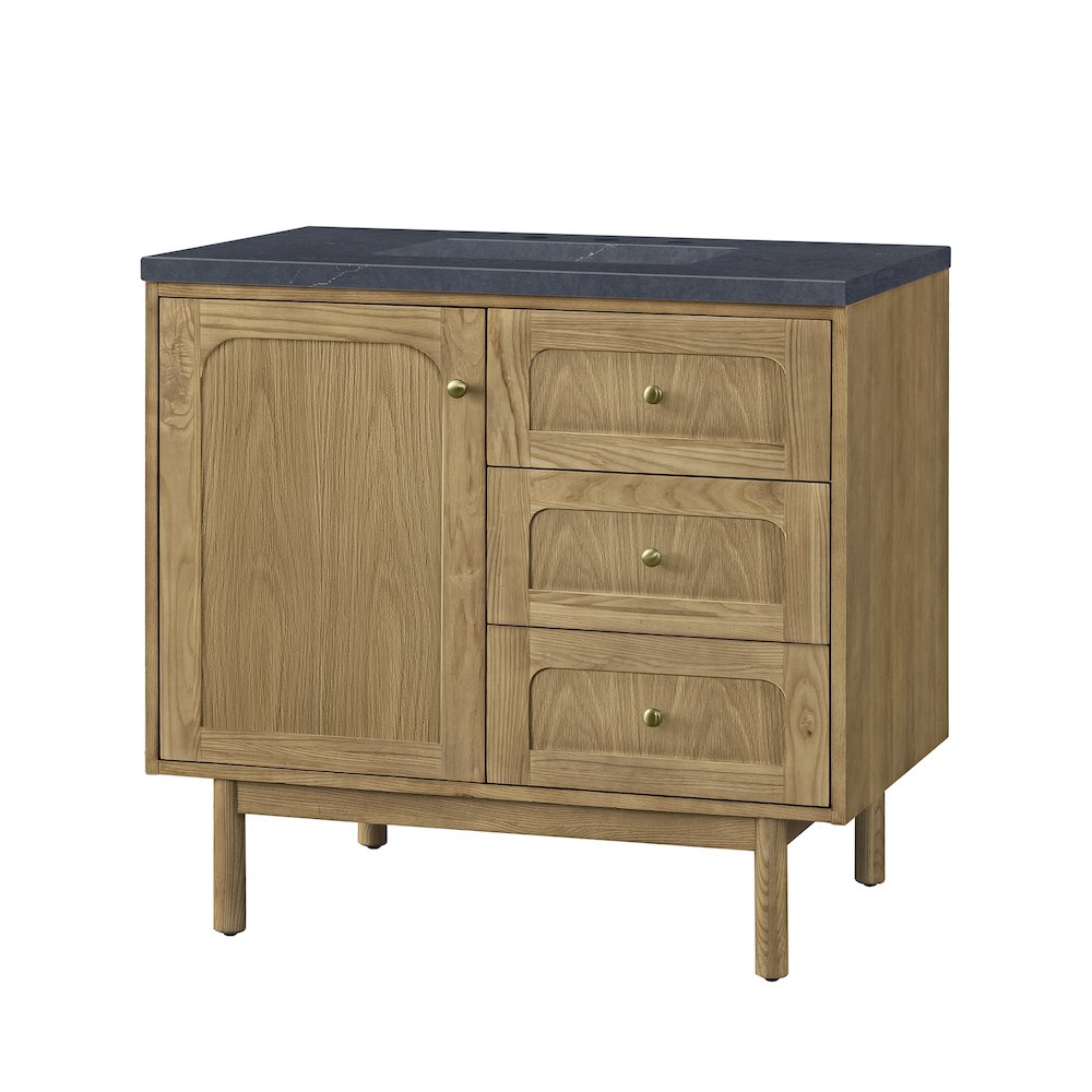 36" Single Vanity, Light Natural Oak w/ 3 CM Charcoal Soapstone Top. Picture 9