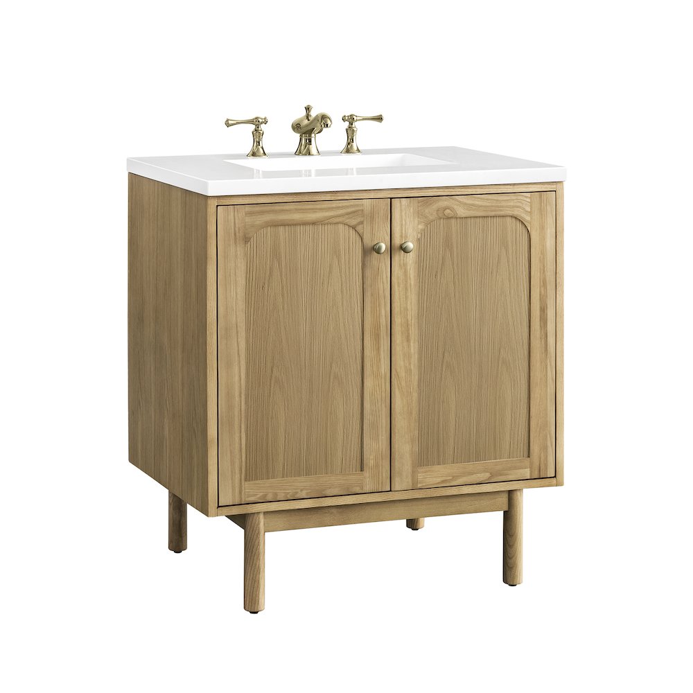 30" Single Vanity, Light Natural Oak w/ 3 CM White Zeus Top. Picture 16