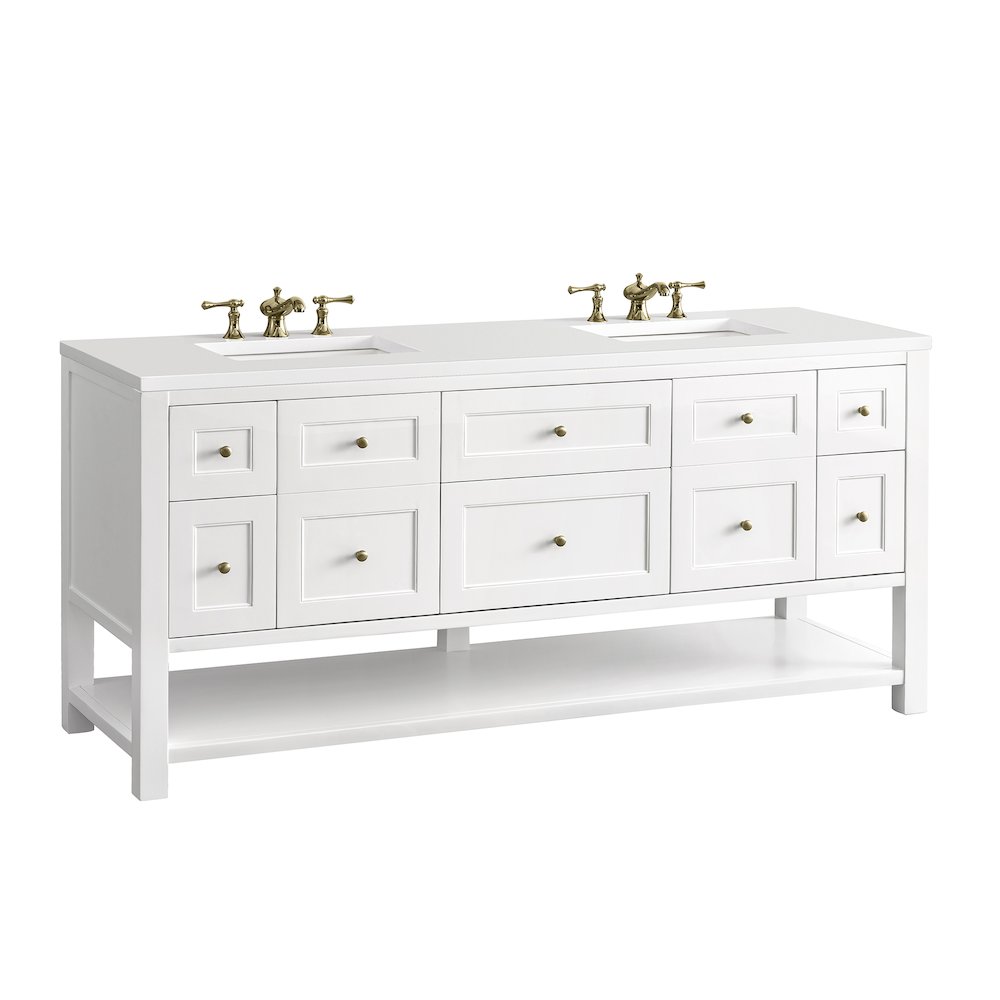 72" Double Vanity, Bright White w/ 3 CM White Zeus Top. Picture 10