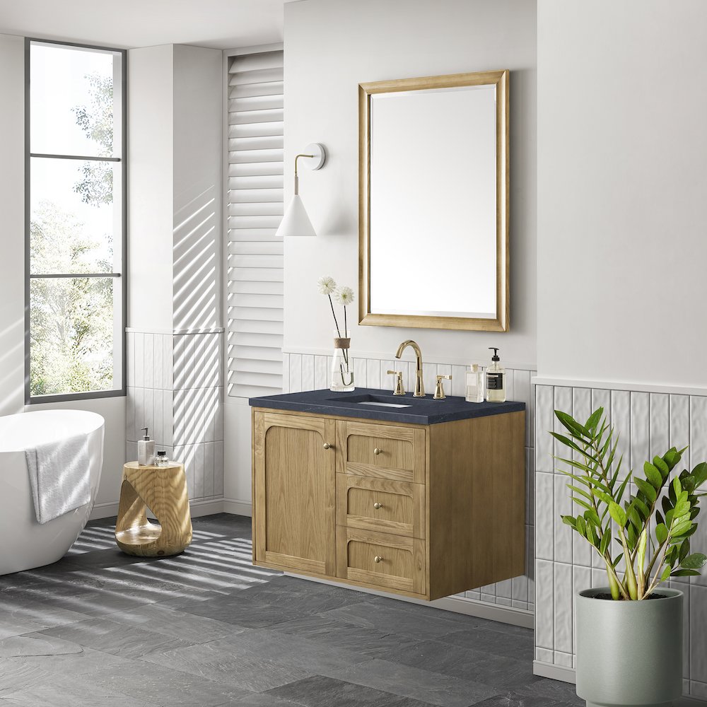 36" Single Vanity, Light Natural Oak w/ 3 CM Charcoal Soapstone Top. Picture 5