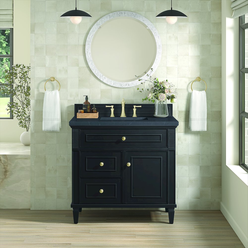 36" Single Vanity, Black Onyx w/ 3 CM Charcoal Soapstone Quartz Top. Picture 3