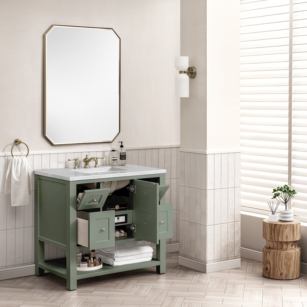 36" Single Vanity Cabinet, Smokey Celadon. Picture 3