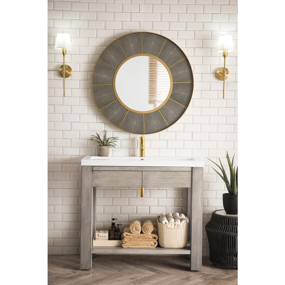 39.5" Wooden Sink Console, Platinum Ash w/ White Glossy Composite Countertop. Picture 2