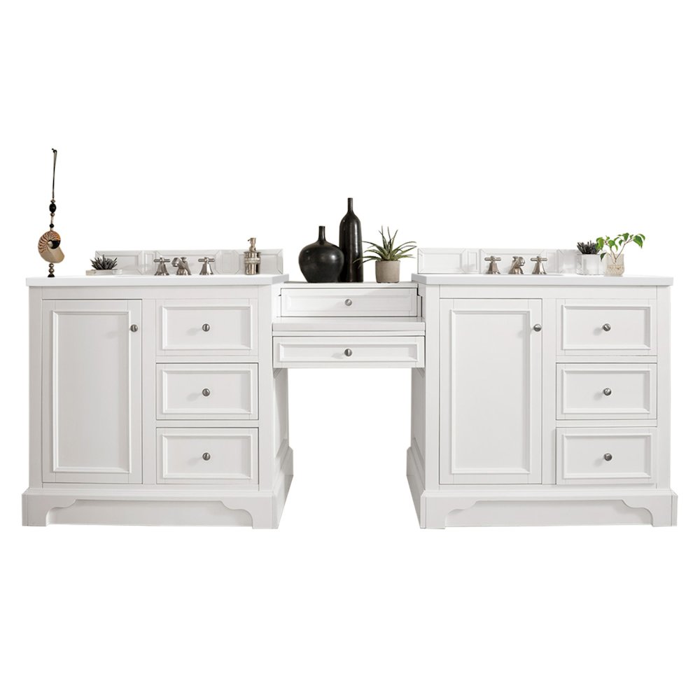 94" Double Vanity Set, Bright White w/ 3 CM White Zeus Quartz Top. Picture 2