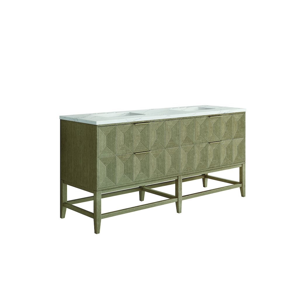 72" Double Vanity, Pebble Oak w/ 3 CM Ethereal Noctis Top. Picture 6