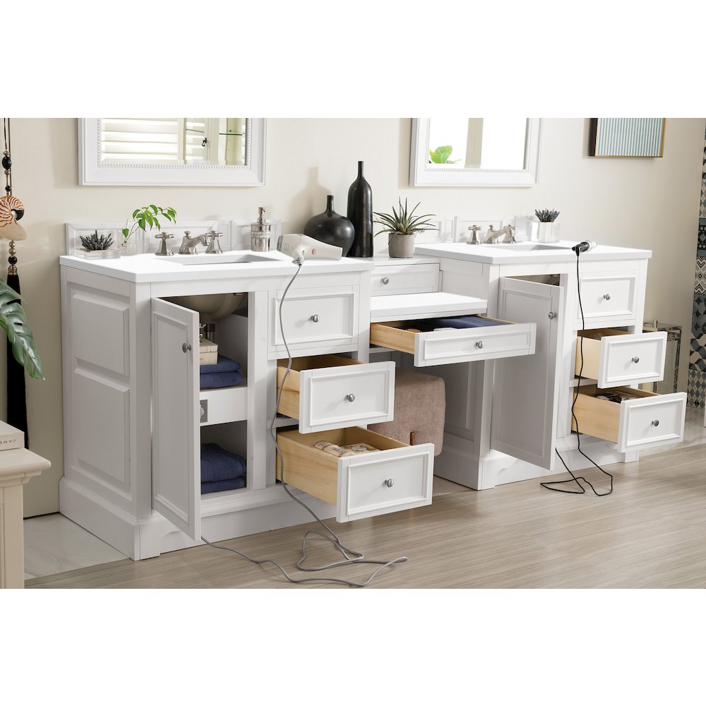 94" Double Vanity Set, Bright White w/ 3 CM White Zeus Quartz Top. Picture 6