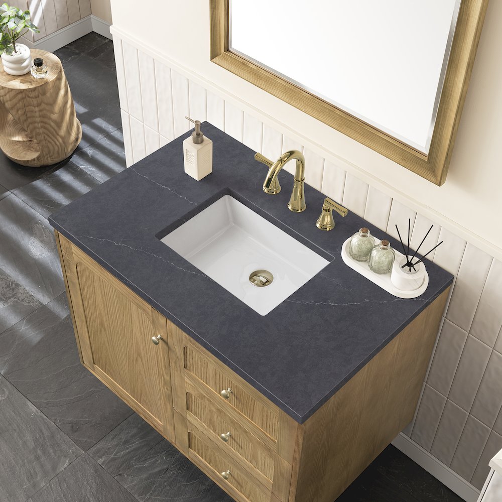 36" Single Vanity, Light Natural Oak w/ 3 CM Charcoal Soapstone Top. Picture 8