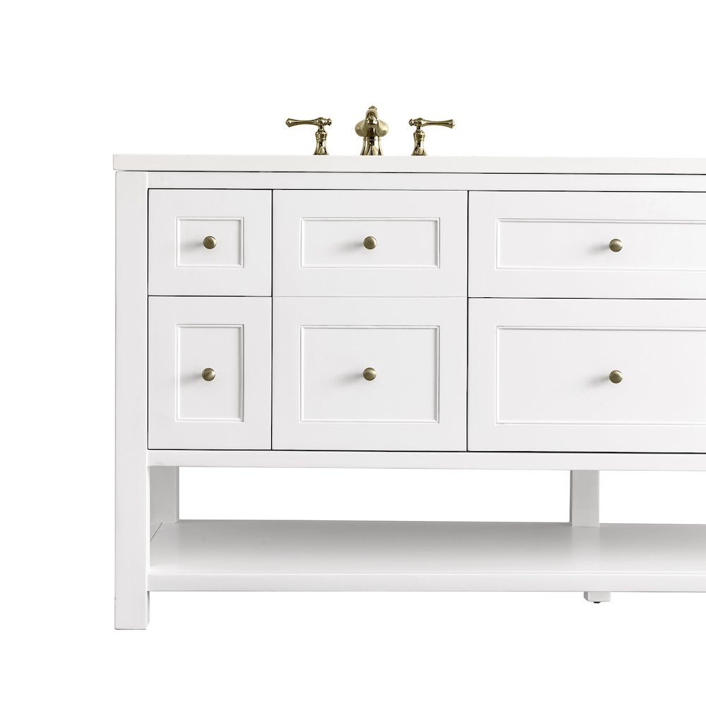 72" Double Vanity, Bright White w/ 3 CM White Zeus Top. Picture 11