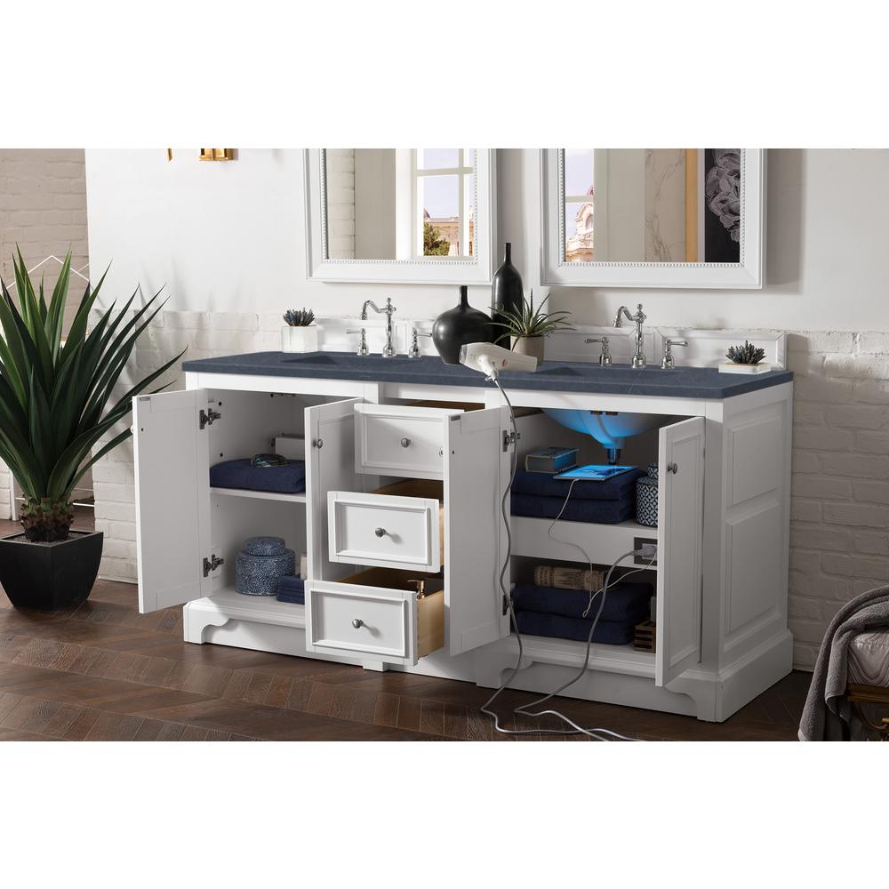De Soto 72" Double Vanity, Bright White w/ 3 CM Charcoal Soapstone Quartz Top. Picture 4
