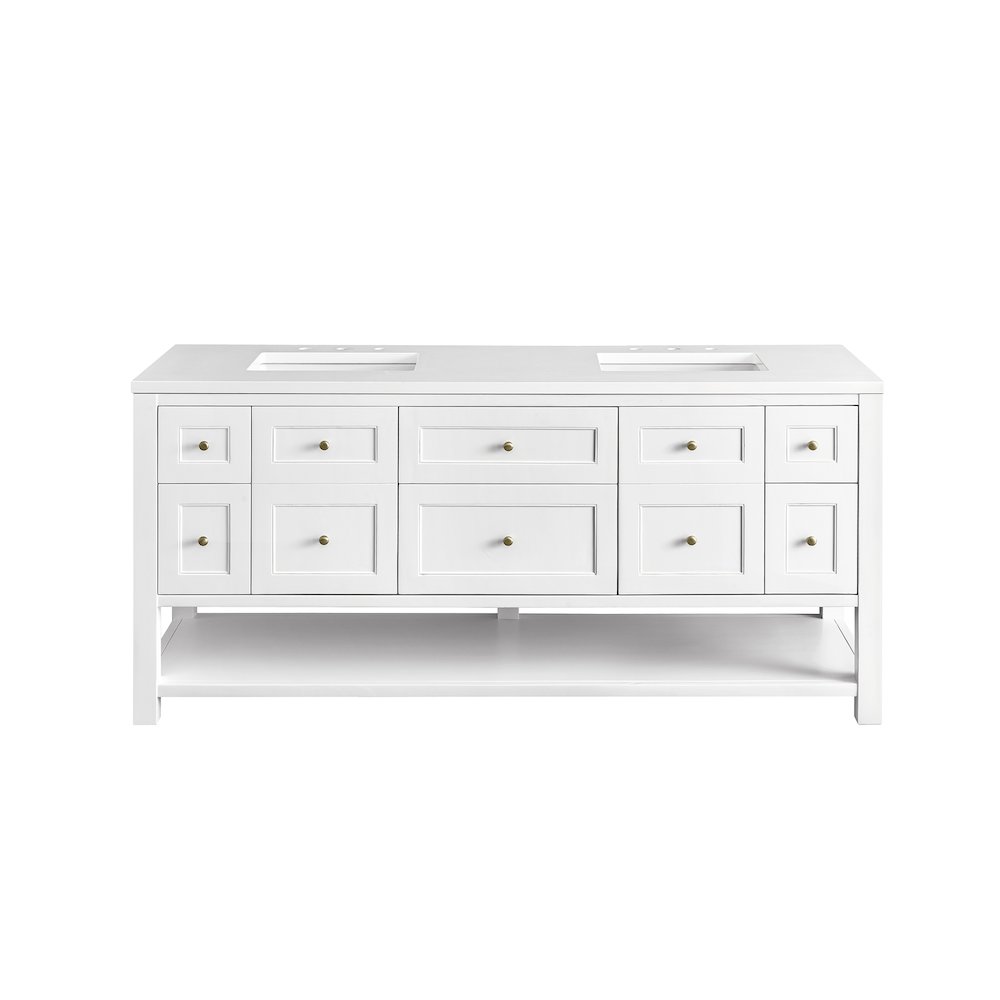 72" Double Vanity, Bright White w/ 3 CM White Zeus Top. Picture 2