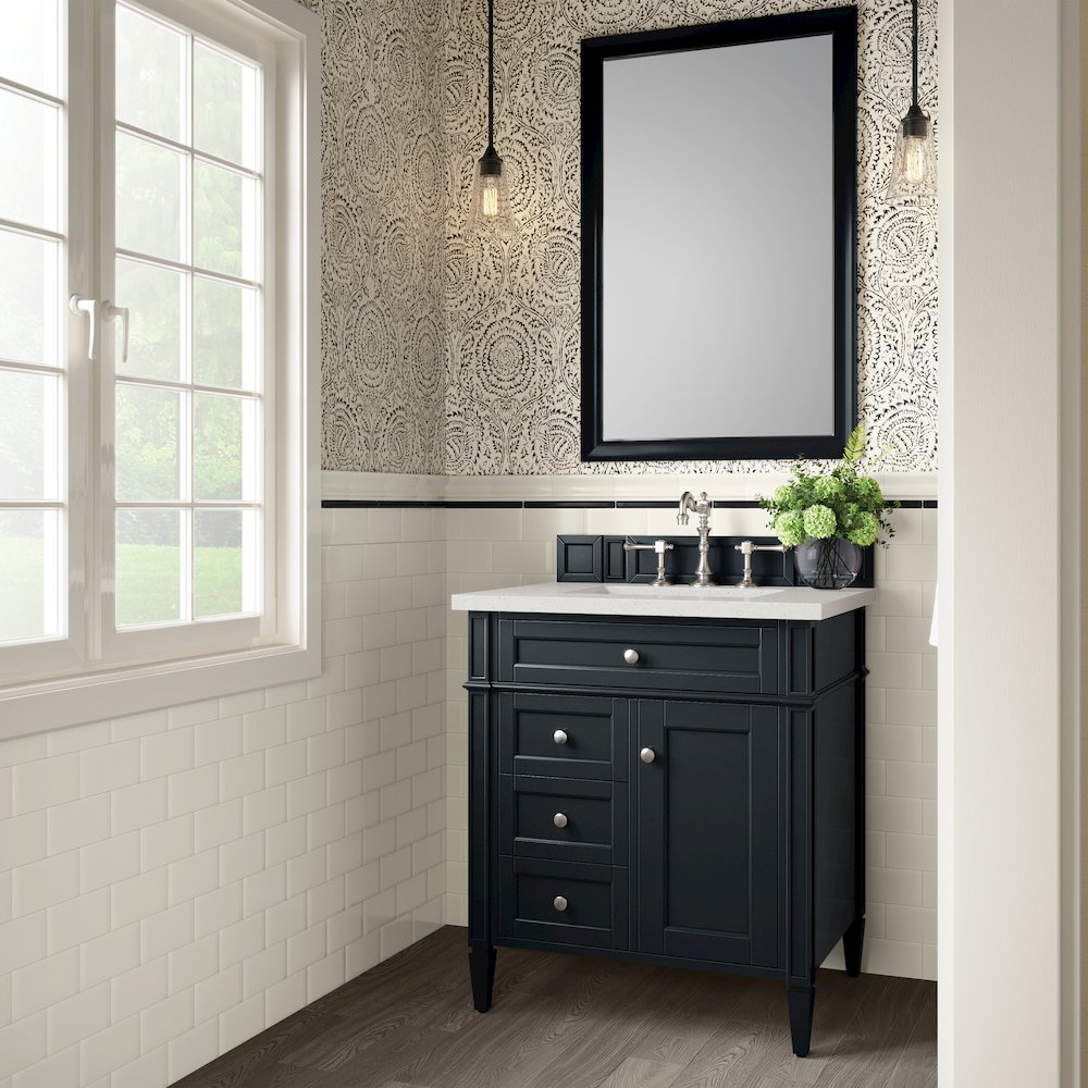 30" Single Vanity, Black Onyx, w/ 3 CM Lime Delight Quartz Top. Picture 3