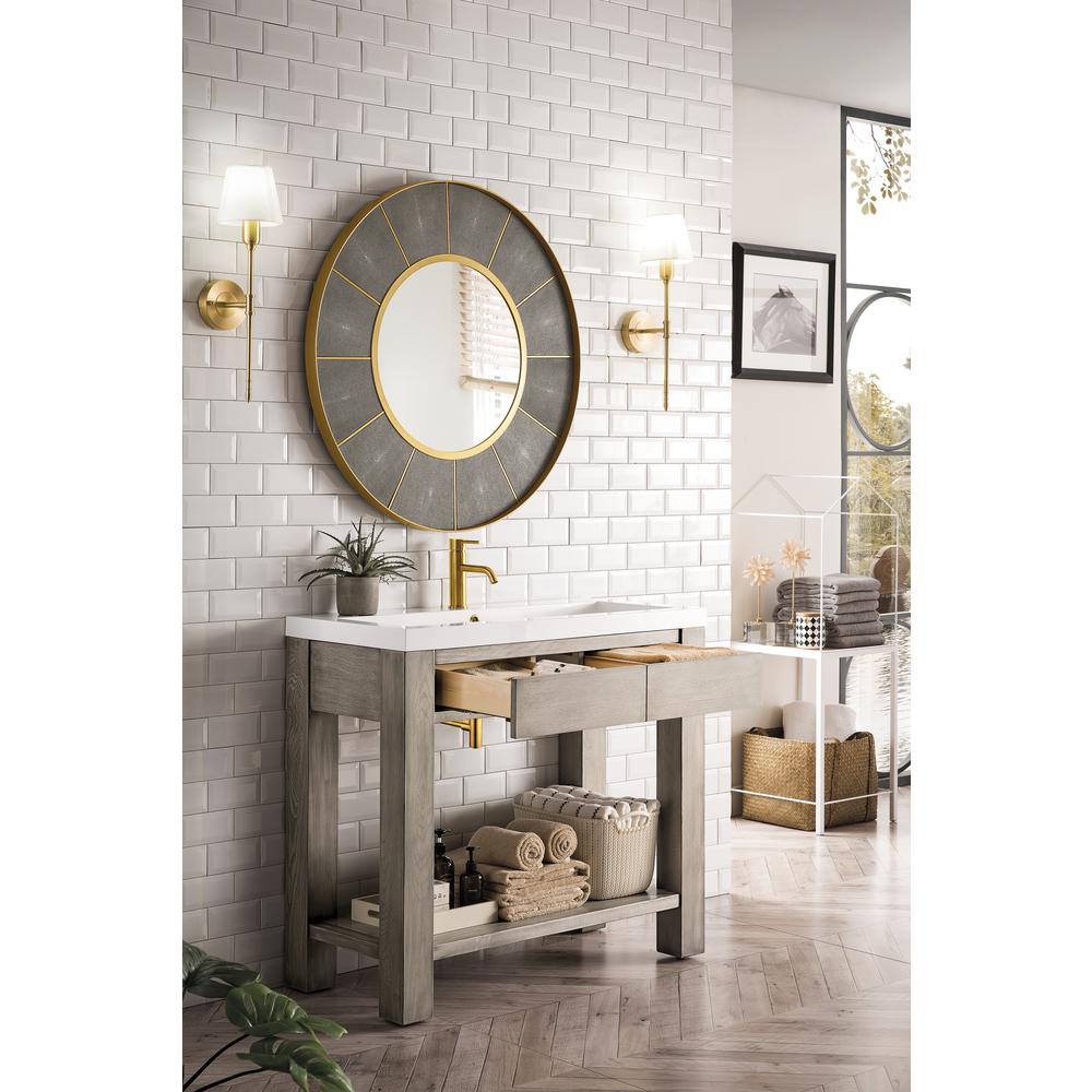39.5" Wooden Sink Console, Platinum Ash w/ White Glossy Composite Countertop. Picture 5