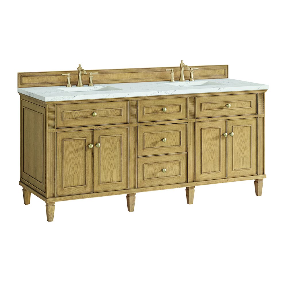 72" Double Vanity, Light Natural Oak w/ 3 CM Ethereal Noctis Quartz Top. Picture 9