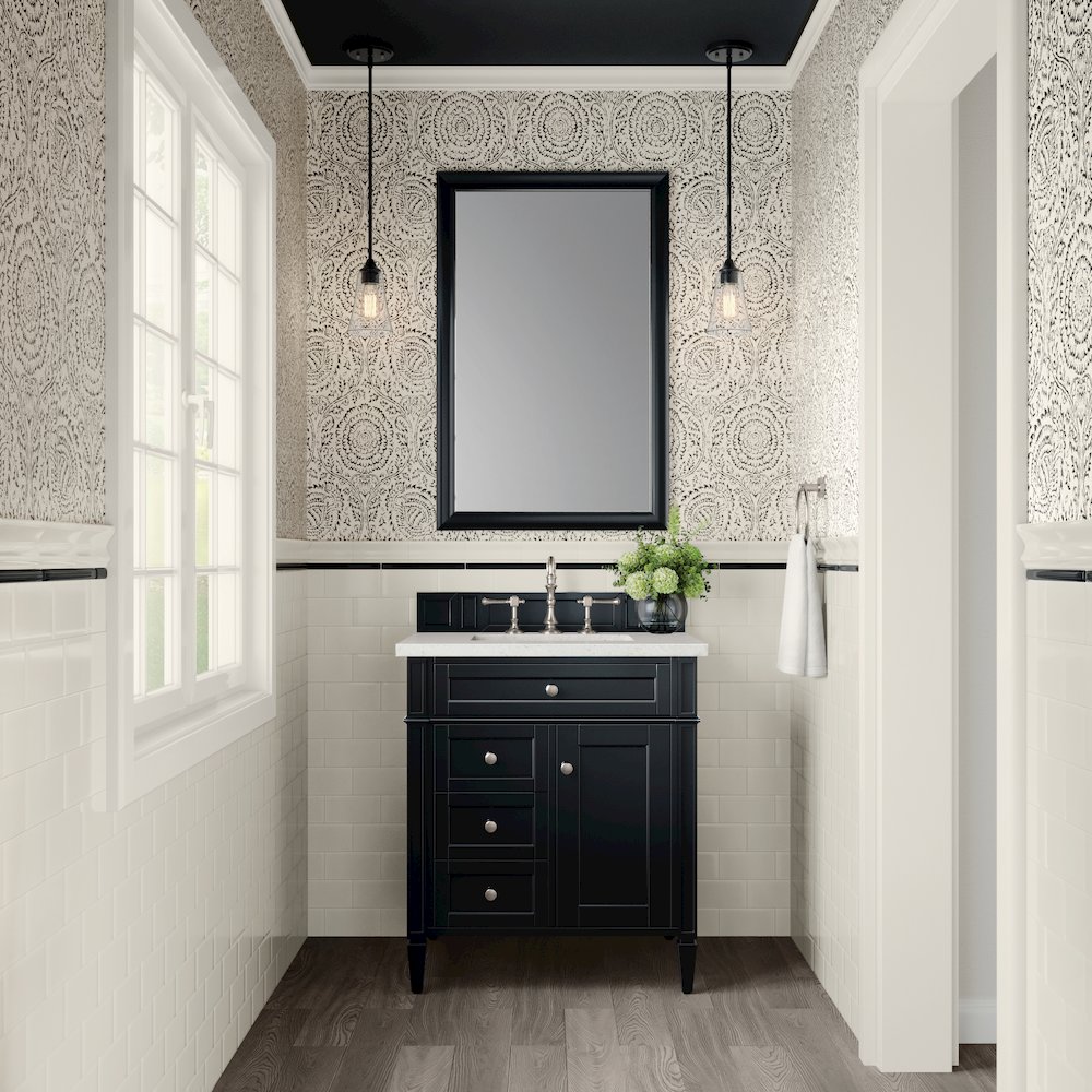 30" Single Vanity, Black Onyx, w/ 3 CM Lime Delight Quartz Top. Picture 2