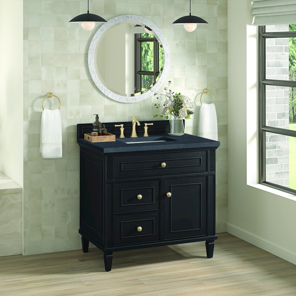 36" Single Vanity, Black Onyx w/ 3 CM Charcoal Soapstone Quartz Top. Picture 4