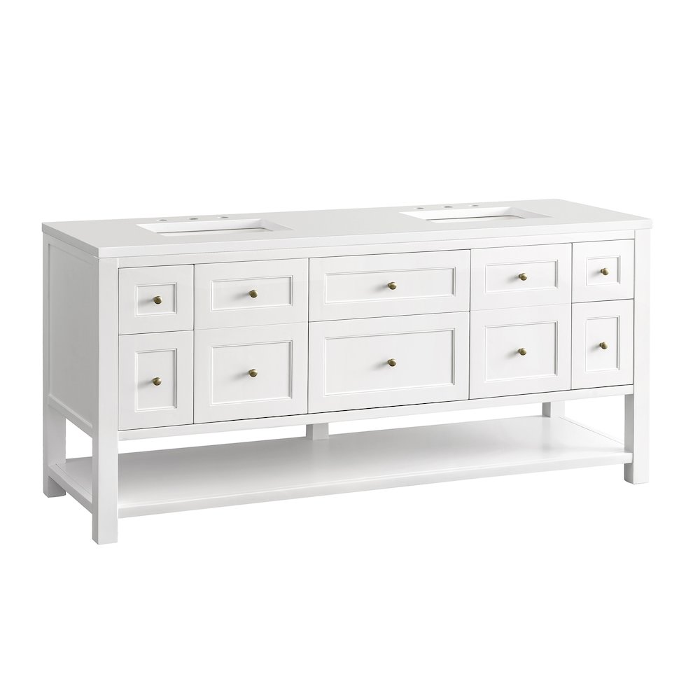 72" Double Vanity, Bright White w/ 3 CM White Zeus Top. Picture 9