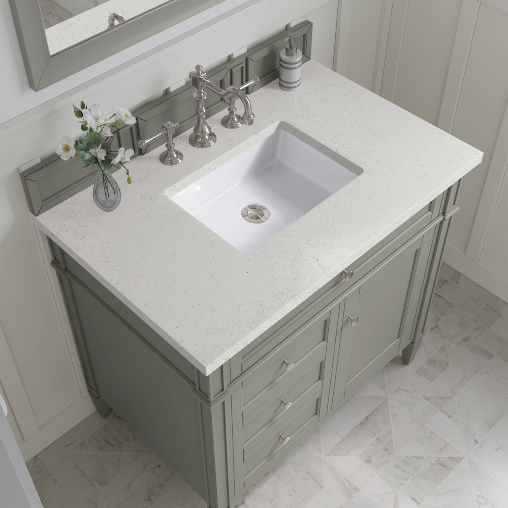 36" Single Vanity, Urban Gray w/ 3 CM Lime Delight Quartz Top. Picture 5