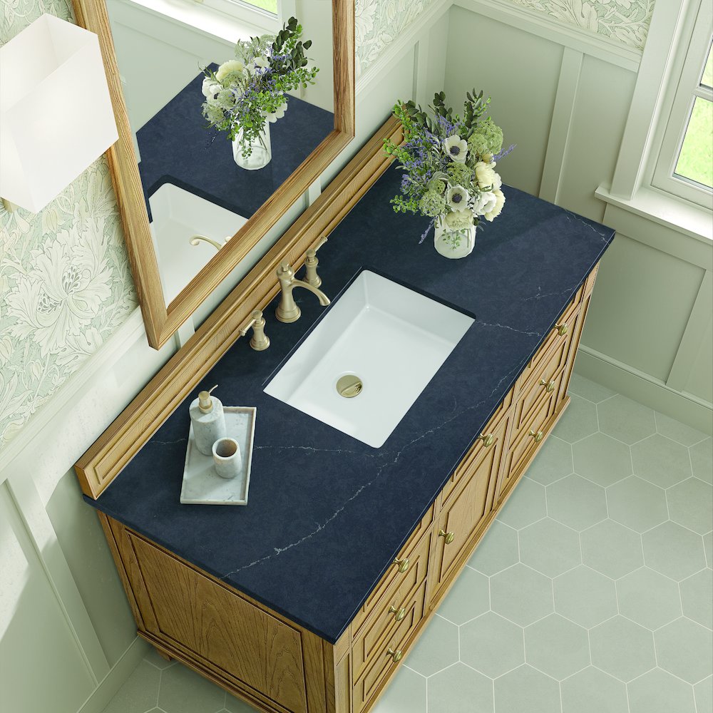 48" Single Vanity, Light Natural Oak w/ 3 CM Charcoal Soapstone Quartz Top. Picture 7