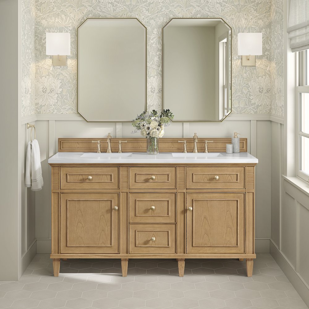 60" Double Vanity, Light Natural Oak. Picture 3
