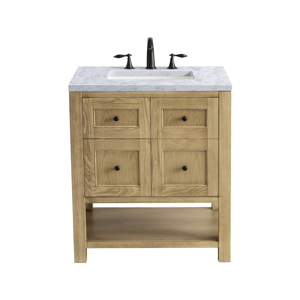 30" Single Vanity, Light Natural Oak w/ 3 CM Carrara Marble Top. Picture 1