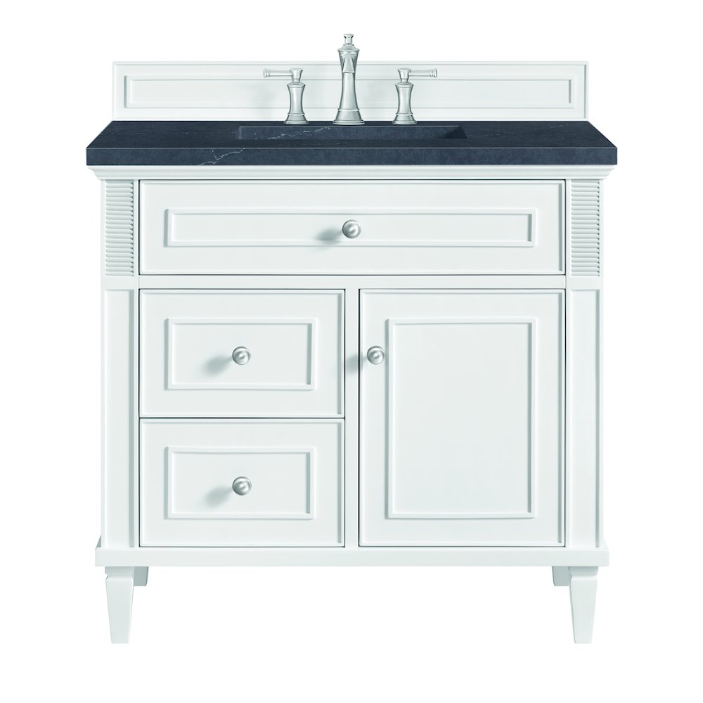 36" Single Vanity, Bright White w/ 3 CM Charcoal Soapstone Quartz Top. Picture 1
