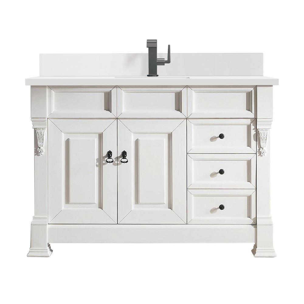 48" Single Vanity, Bright White w/ Single Hole 3 CM White Zeus Quartz Top. Picture 1