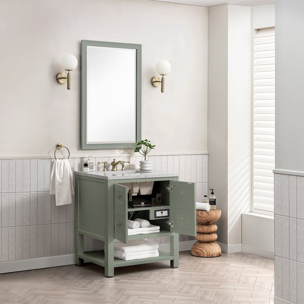 30" Single Vanity Cabinet, Smokey Celadon. Picture 3