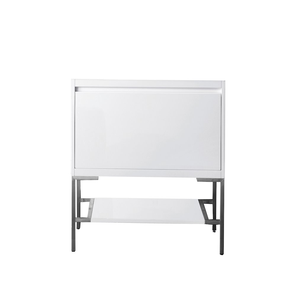 31.5" Single Vanity Cabinet, Glossy White, Brushed Nickel Base. Picture 1