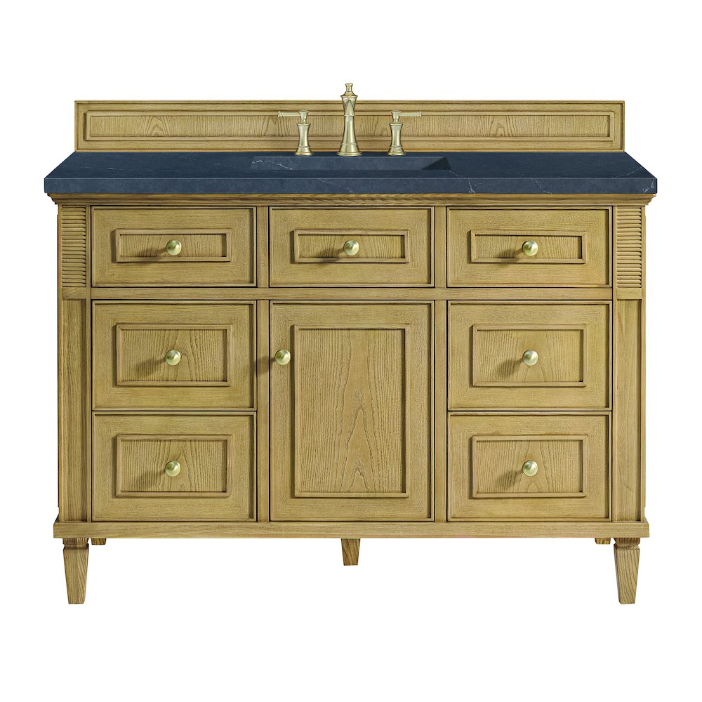 48" Single Vanity, Light Natural Oak w/ 3 CM Charcoal Soapstone Quartz Top. Picture 1