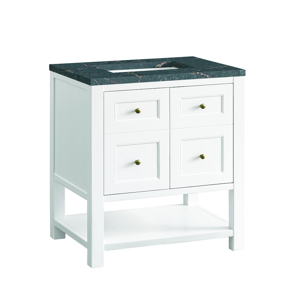 30" Single Vanity, Bright White w/ 3 CM Parisien Bleu Top. Picture 6