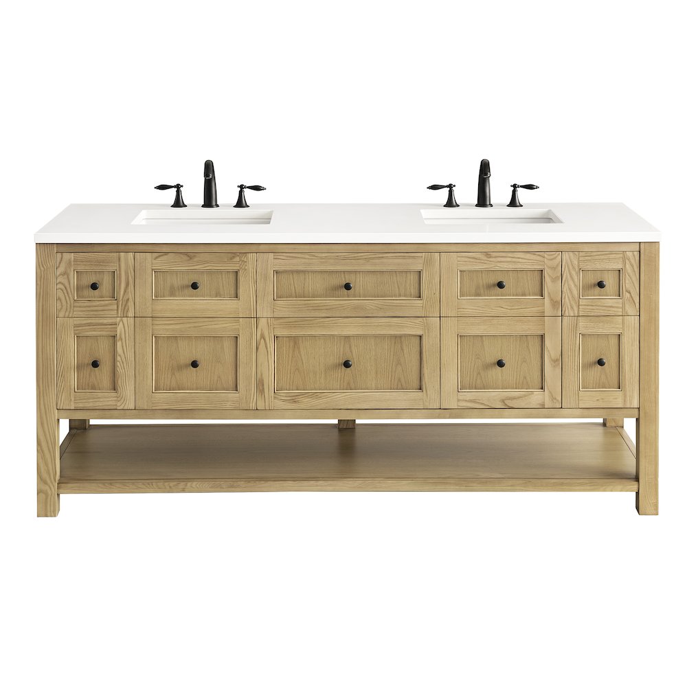 72" Double Vanity, Light Natural Oak w/ 3 CM White Zeus Top. Picture 1