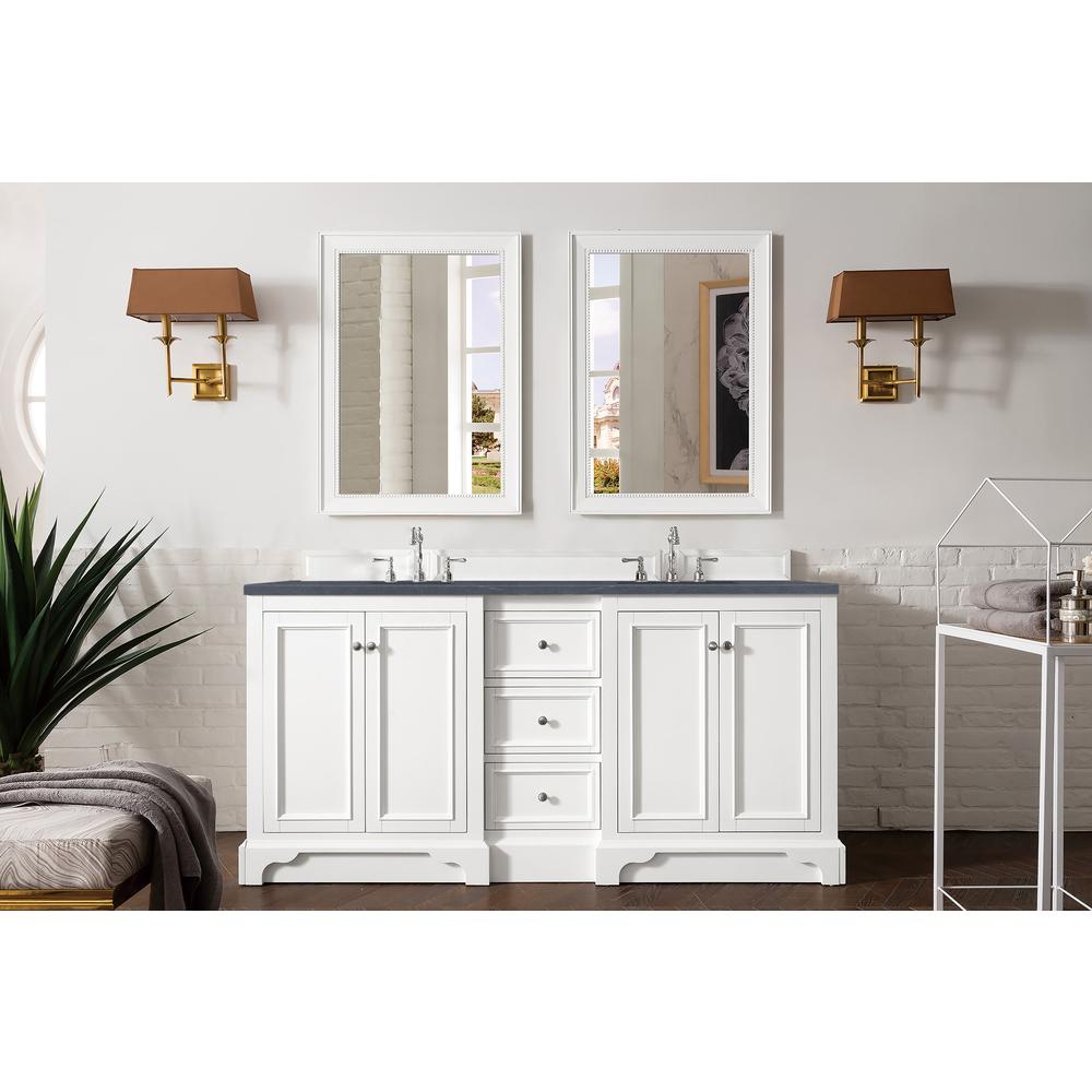 De Soto 72" Double Vanity, Bright White w/ 3 CM Charcoal Soapstone Quartz Top. Picture 2
