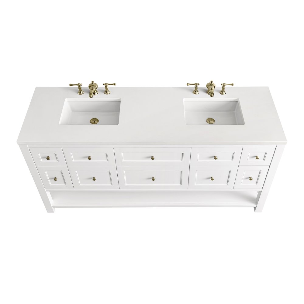 72" Double Vanity, Bright White w/ 3 CM White Zeus Top. Picture 7