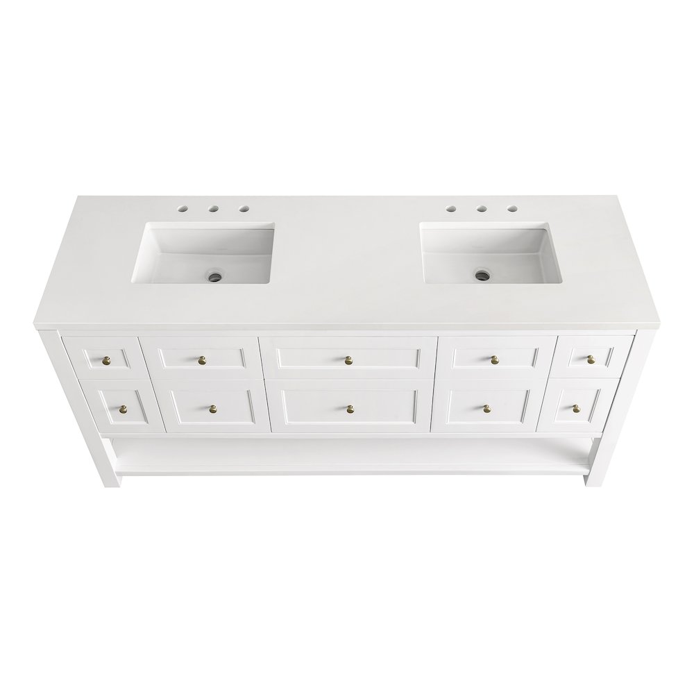 72" Double Vanity, Bright White w/ 3 CM White Zeus Top. Picture 6
