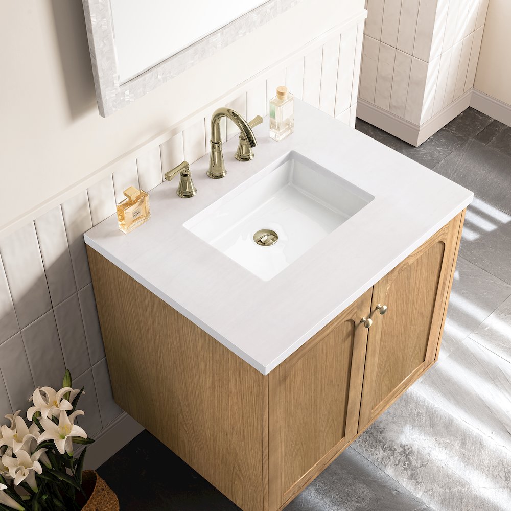 30" Single Vanity, Light Natural Oak w/ 3 CM White Zeus Top. Picture 15