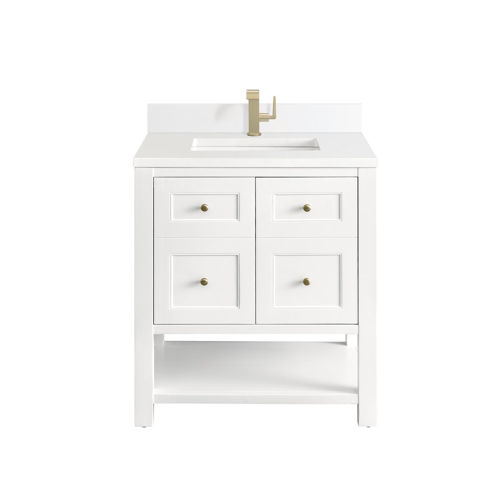 30" Single Vanity, Bright White w/ Single Hole 3 CM White Zeus Top & Backsplash. Picture 1