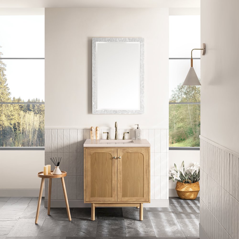 30" Single Vanity, Light Natural Oak w/ 3 CM Eternal Marfil Top. Picture 3